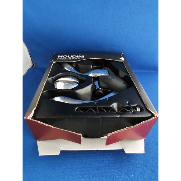 Black Houdini Lever Wine Corkscrew by Rabbit w/Foil Cutter & Case - $39.99 New! - Picture 2 of 6